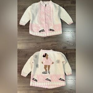 Vintage knit handmade sweater figure skater & skates detail